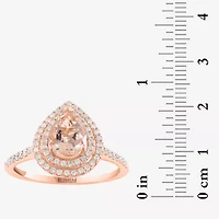 Effy Final Call (H-I / I1-I2) Womens 1/4 CT. T.W. Genuine Pink Morganite 14K Rose Gold Pear Halo Side Stone Cocktail Ring