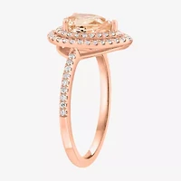 Effy Final Call (H-I / I1-I2) Womens 1/4 CT. T.W. Genuine Pink Morganite 14K Rose Gold Pear Halo Side Stone Cocktail Ring