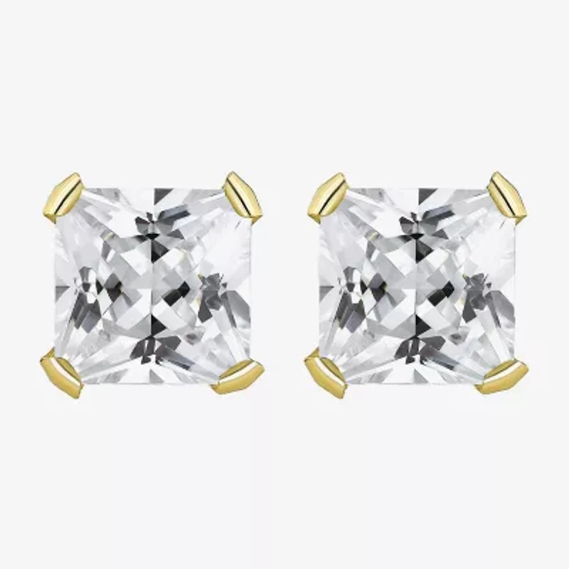 10k Gold 6mm Princess-Cut Cubic Zirconia Stud Earrings