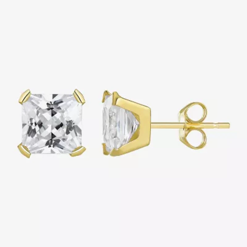 10k Gold 6mm Princess-Cut Cubic Zirconia Stud Earrings