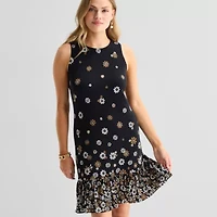 Marc New York Womens Round Neck Sleeveless Floral Shift Dress