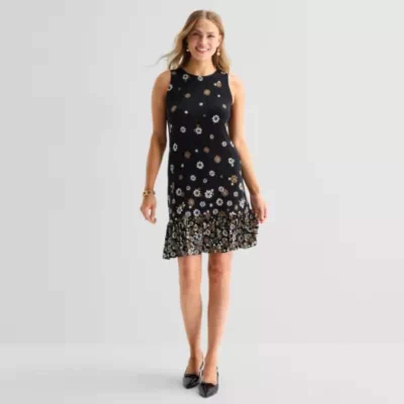 Marc New York Womens Round Neck Sleeveless Floral Shift Dress
