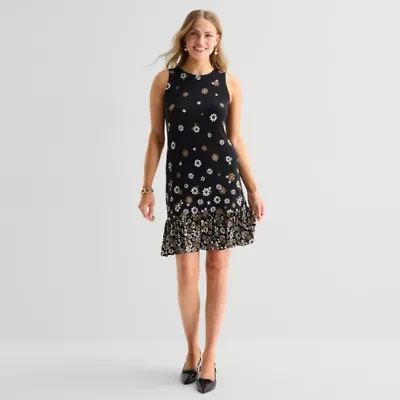 Marc New York Womens Round Neck Sleeveless Floral Shift Dress