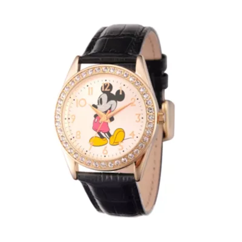 Disney Womens Gold Tone Glitz Mickey Mouse Strap Watch W002750