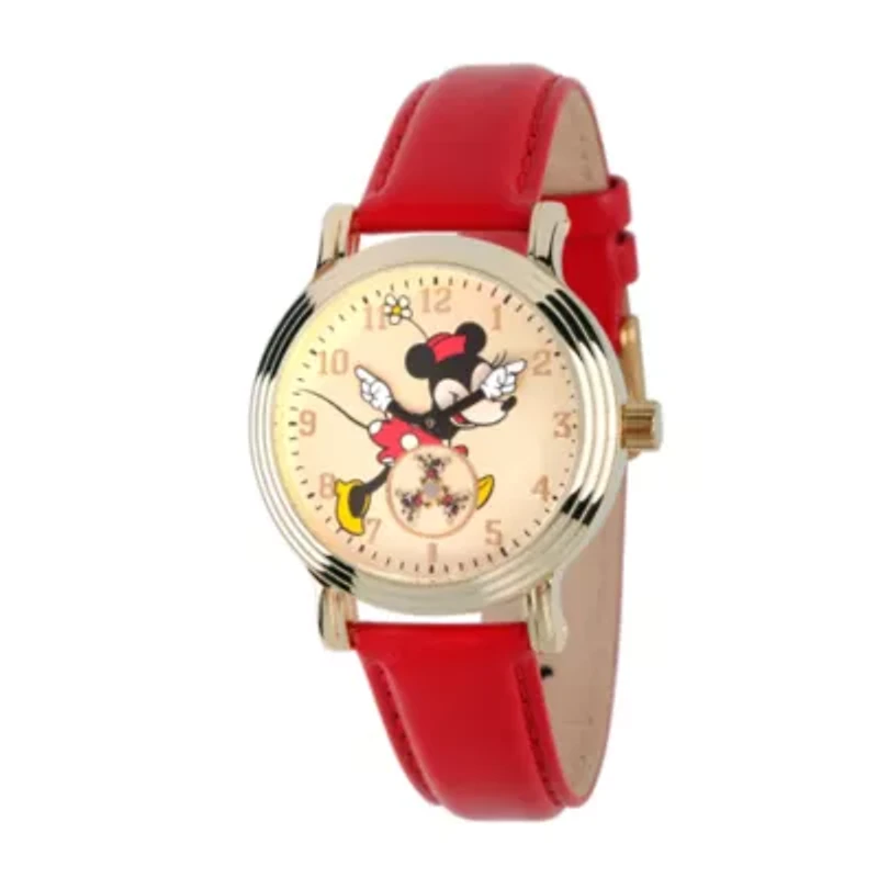 Disney Womens Red Vintage Alloy Minnie Mouse Leather Strap Watch W002767