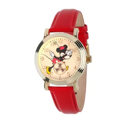 Disney Womens Red Vintage Alloy Minnie Mouse Leather Strap Watch W002767