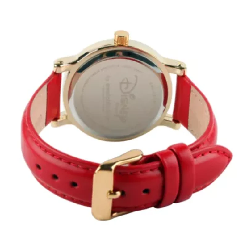 Disney Womens Red Vintage Alloy Minnie Mouse Leather Strap Watch W002767