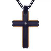Mens White Cubic Zirconia Stainless Steel Cross 24 Inch Pendant Necklace