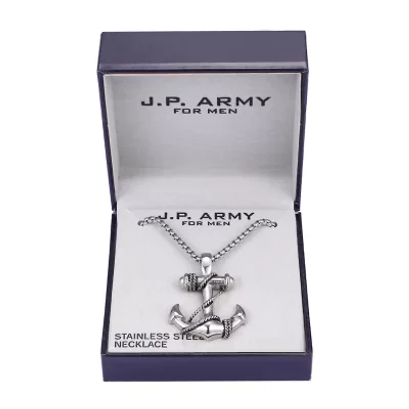 J.P. Army Men's Jewelry Stainless Steel 24 Inch Box Pendant Necklace