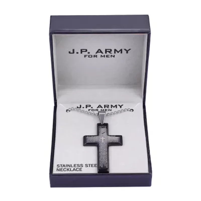 J.P. Army Men's Jewelry Stainless Steel 24 Inch Cable Cross Pendant Necklace
