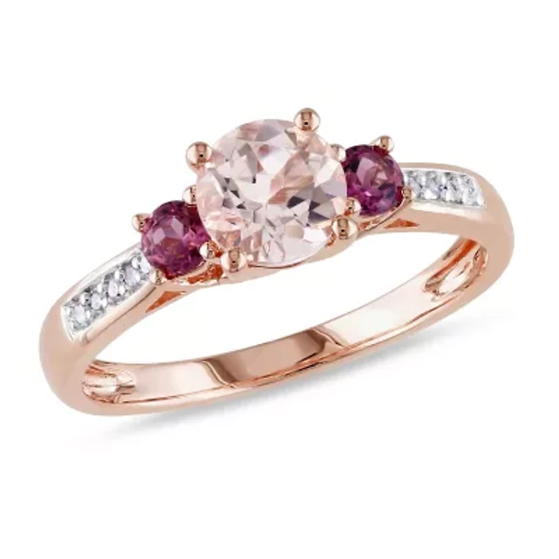 Genuine Morganite 10K Rose Gold 3-Stone Ring
