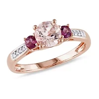 Genuine Morganite 10K Rose Gold 3-Stone Ring