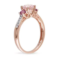 Genuine Morganite 10K Rose Gold 3-Stone Ring