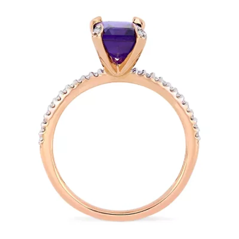 Womens 1/10 CT. T.W. Genuine Purple Amethyst 10K Rose Gold Side Stone Cocktail Ring