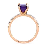 Womens 1/10 CT. T.W. Genuine Purple Amethyst 10K Rose Gold Side Stone Cocktail Ring