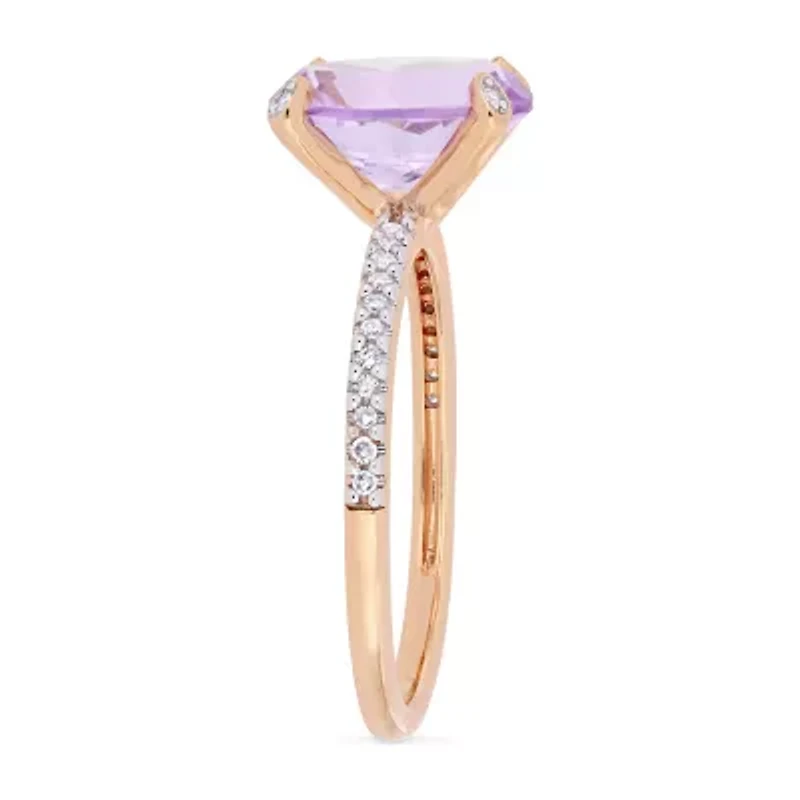 Womens 1/10 CT. T.W. Genuine Purple Amethyst 10K Rose Gold Side Stone Cocktail Ring