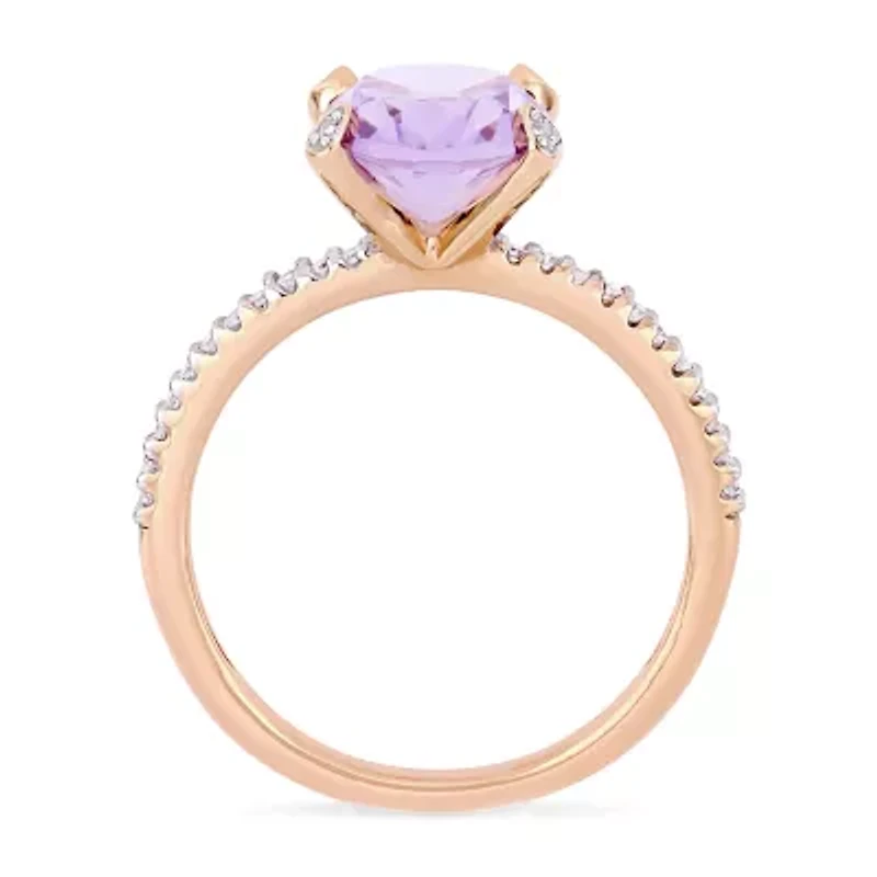Womens 1/10 CT. T.W. Genuine Purple Amethyst 10K Rose Gold Side Stone Cocktail Ring