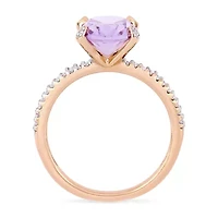 Womens 1/10 CT. T.W. Genuine Purple Amethyst 10K Rose Gold Side Stone Cocktail Ring