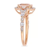 Womens Diamond Accent Genuine Pink Morganite 14K Rose Gold Cocktail Ring