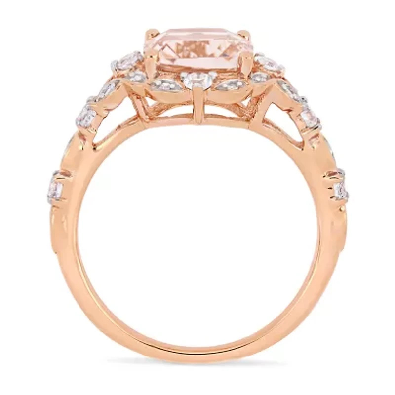 Womens Diamond Accent Genuine Pink Morganite 14K Rose Gold Cocktail Ring