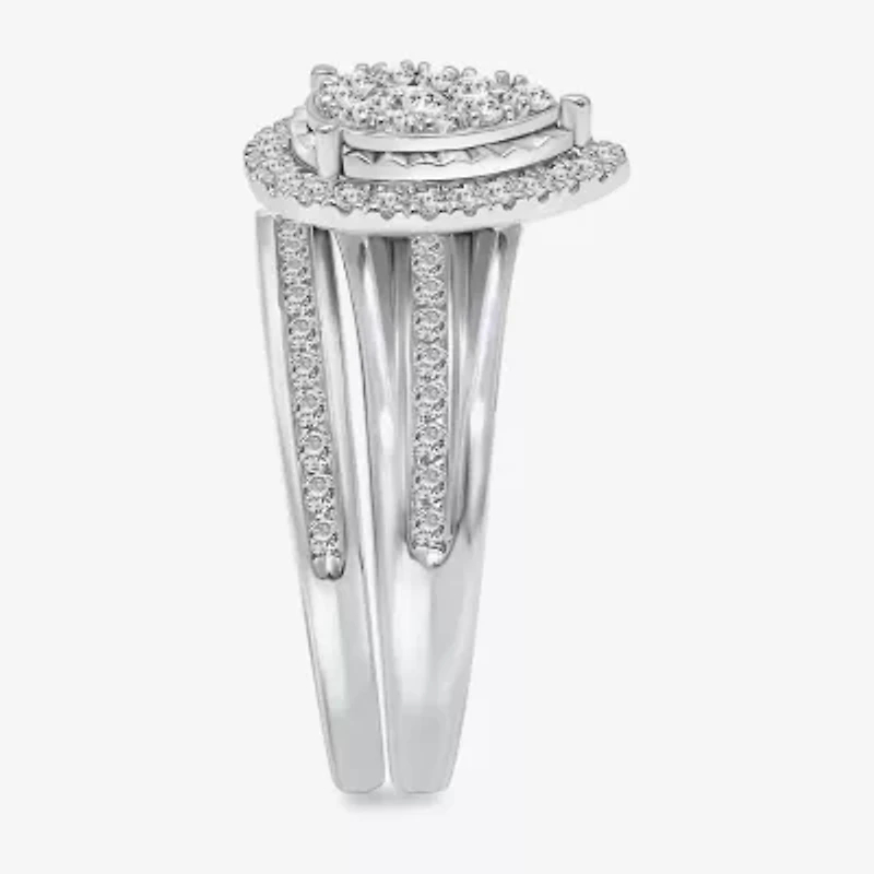 (I / I1) Womens 1 CT. T.W. Lab Grown White Diamond 10K Gold Pear Side Stone Bridal Set