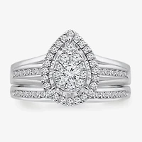 (I / I1) Womens 1 CT. T.W. Lab Grown White Diamond 10K Gold Pear Side Stone Bridal Set