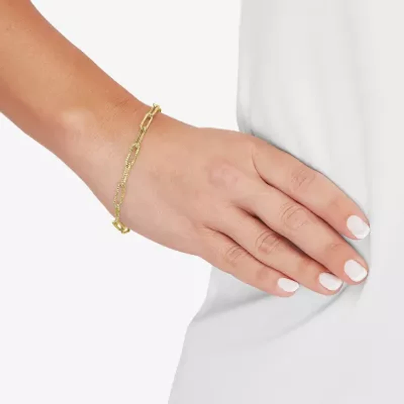 Made in Italy Womens 14K Gold 8 Inch Hollow Paperclip Chain Bracelet