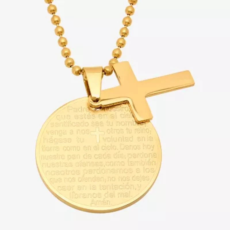 Steeltime Mens 18K Gold Over Stainless Steel Hypoallergenic 24 Inch Pendant Necklace