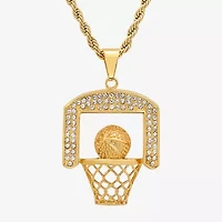 Steeltime Mens Crystal 18K Gold Over Stainless Steel Hypoallergenic 24 Inch Pendant Necklace