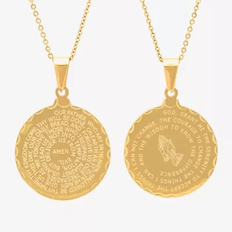 Steeltime Mens 18K Gold Over Stainless Steel Round Hypoallergenic 24 Inch Pendant Necklace