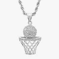 Steeltime Mens Crystal Stainless Steel Hypoallergenic 24 Inch Pendant Necklace