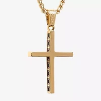 Steeltime Mens 18K Gold Over Stainless Steel Cross Hypoallergenic 24 Inch Pendant Necklace