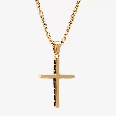 Steeltime Mens 18K Gold Over Stainless Steel Cross Hypoallergenic 24 Inch Pendant Necklace