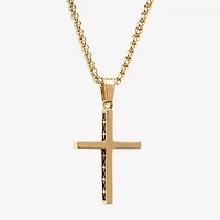Steeltime Mens 18K Gold Over Stainless Steel Cross Hypoallergenic 24 Inch Pendant Necklace