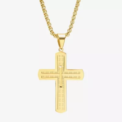 Steeltime Mens 18K Gold Over Stainless Steel Cross Hypoallergenic 24 Inch Pendant Necklace
