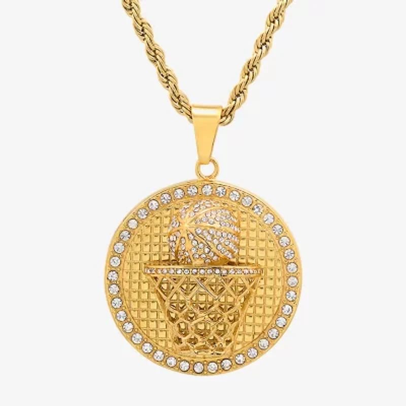 Steeltime Mens Crystal 18K Gold Over Stainless Steel Hypoallergenic 24 Inch Pendant Necklace