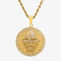 Steeltime Mens Crystal 18K Gold Over Stainless Steel Hypoallergenic 24 Inch Pendant Necklace