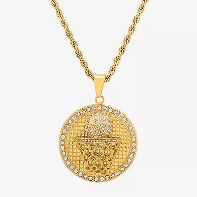 Steeltime Mens Crystal 18K Gold Over Stainless Steel Hypoallergenic 24 Inch Pendant Necklace