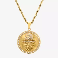 Steeltime Mens Crystal 18K Gold Over Stainless Steel Hypoallergenic 24 Inch Pendant Necklace