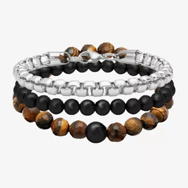 Steeltime Mens 3-pc. Stainless Steel Hypoallergenic Bracelet Set