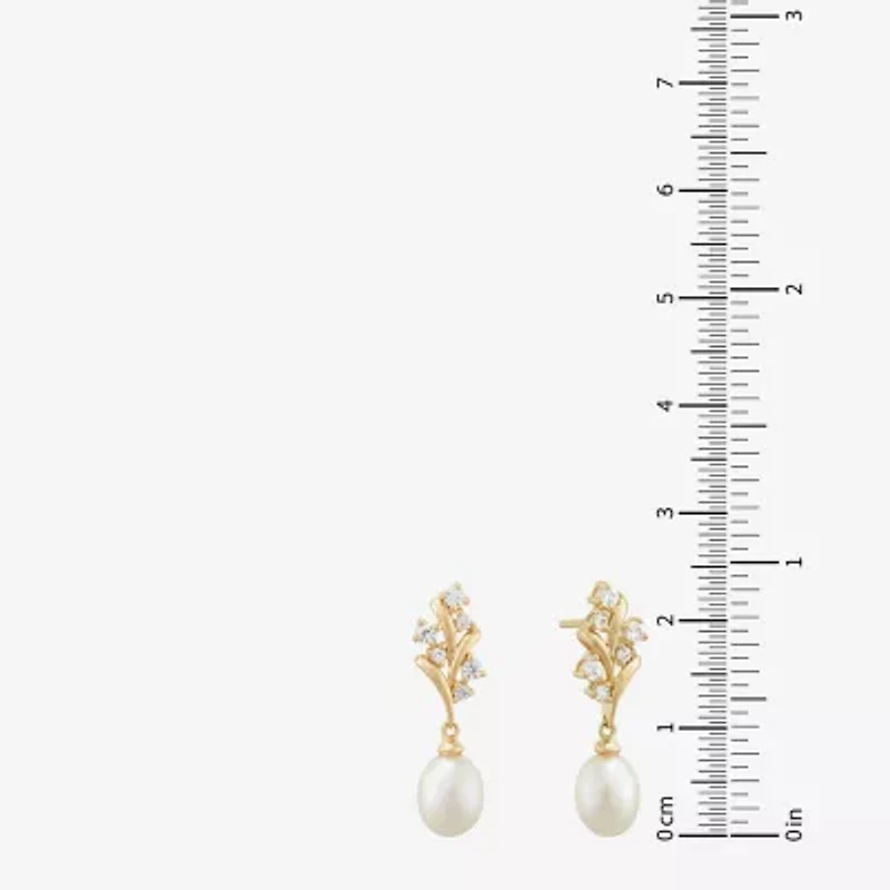 Womens White Cultured Freshwater Pearl 14K Gold Over Silver Sterling Silver Oval Drop Earrings