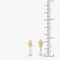 Womens White Cultured Freshwater Pearl 14K Gold Over Silver Sterling Silver Oval Drop Earrings