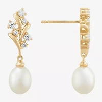 Womens White Cultured Freshwater Pearl 14K Gold Over Silver Sterling Silver Oval Drop Earrings