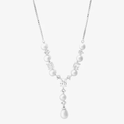 Womens White Sterling Silver 18 1/2 Inch Y Necklace