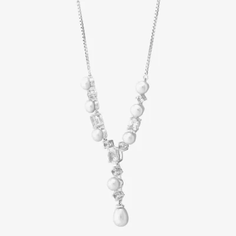 Womens White Sterling Silver 18 1/2 Inch Y Necklace