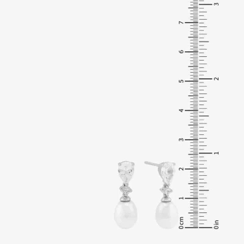 Womens Dyed White Cultured Freshwater Pearl Sterling Silver Drop Earrings