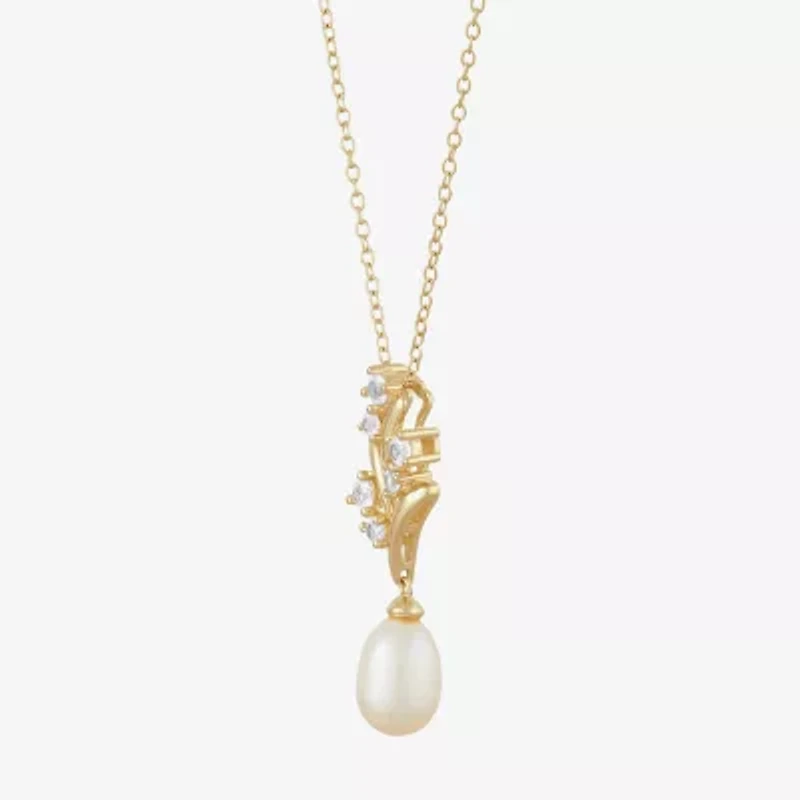 Womens White Cultured Freshwater Pearl 14K Gold Over Silver Sterling Silver 18 Inch Pendant Necklace