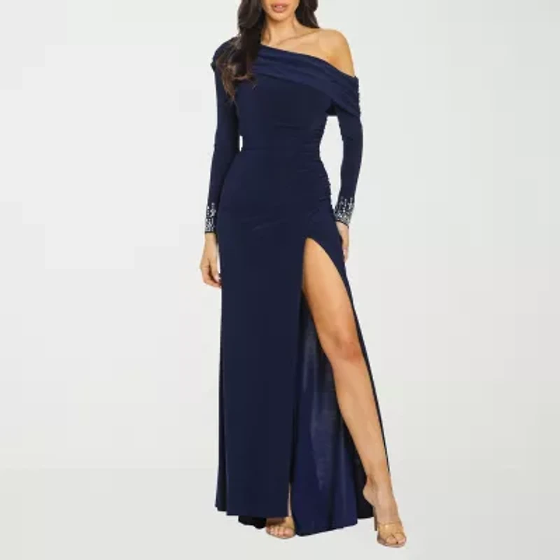 Premier Amour Womens Embellished Long Sleeve Evening Gown