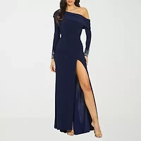 Premier Amour Womens Embellished Long Sleeve Evening Gown
