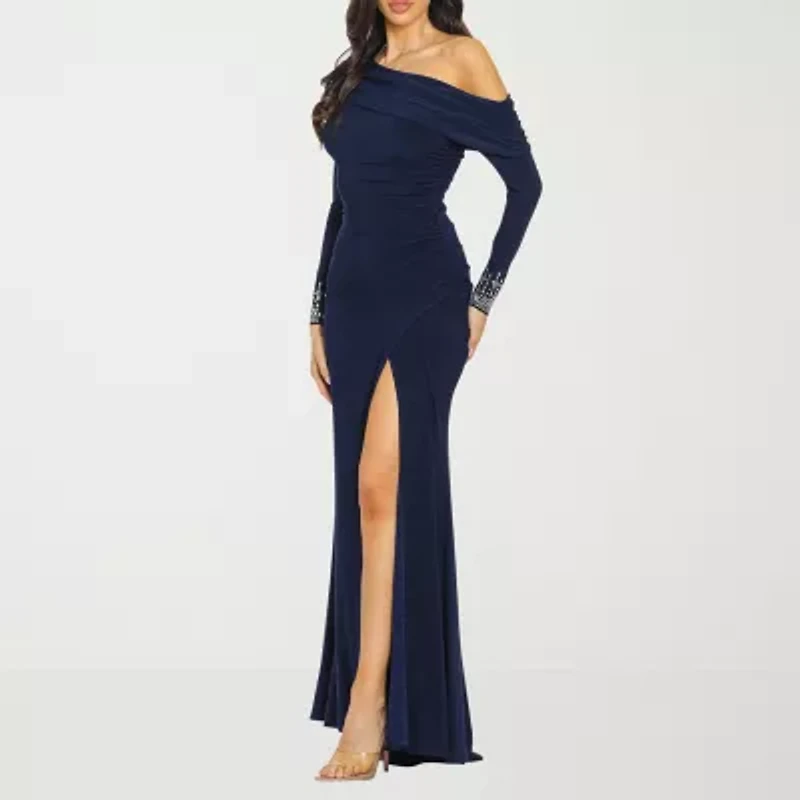 Premier Amour Womens Embellished Long Sleeve Evening Gown
